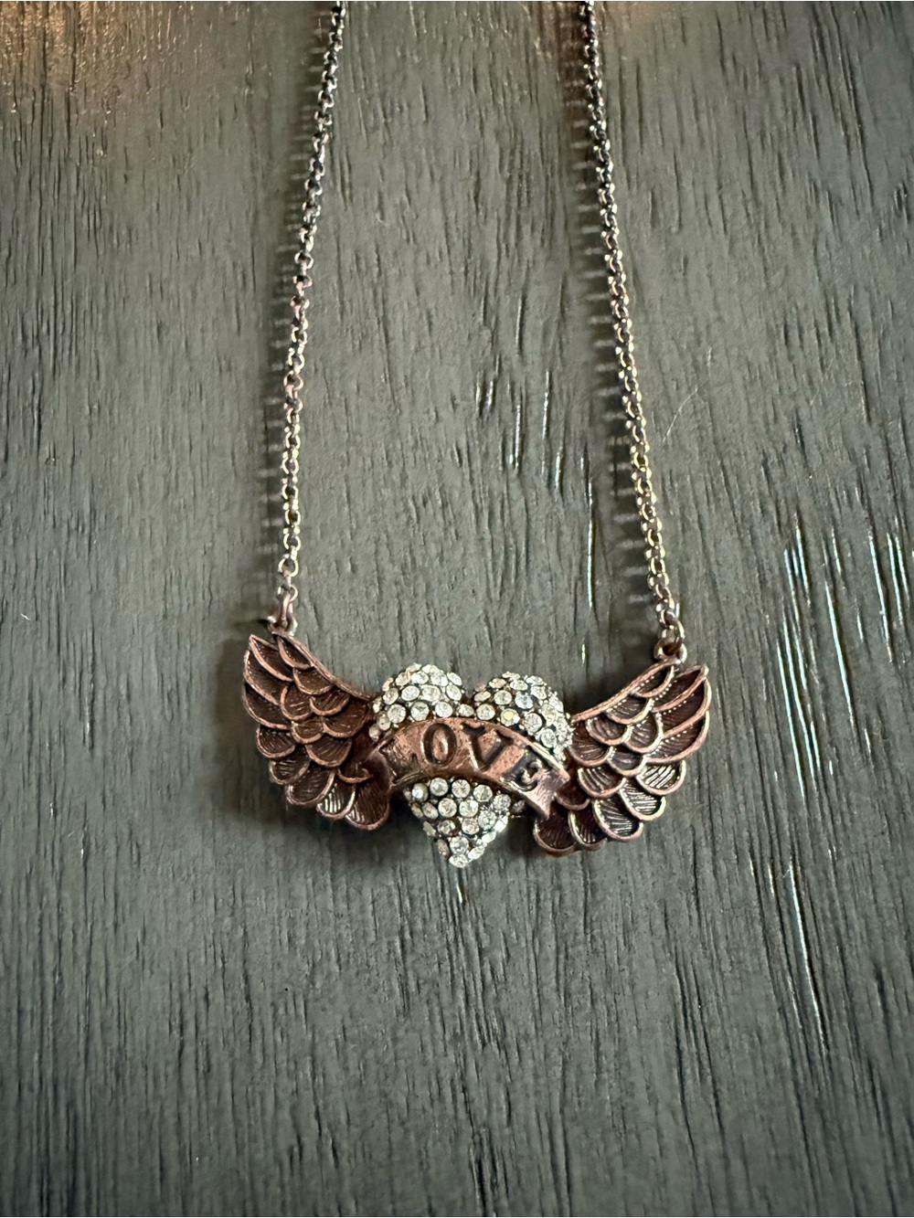 Betsey Johnson Winged Heart 'Love' Pendant Necklace 16 inch